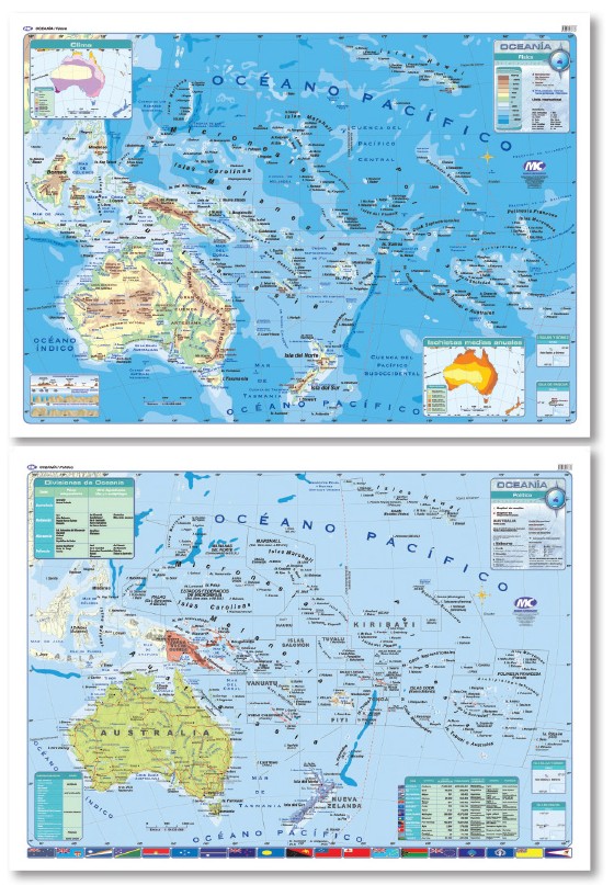 MAPA MURAL 130x95 LAM+V. OCEANIA FIS/POL