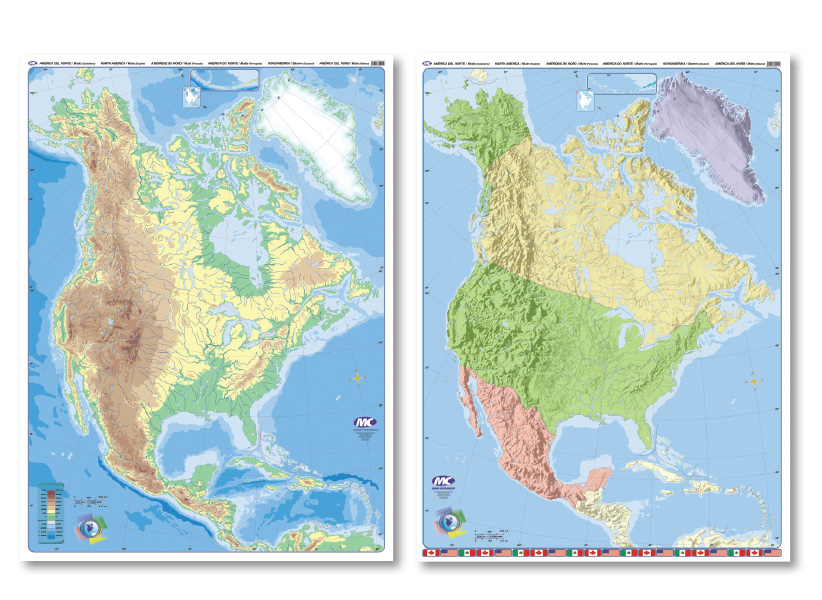 MAPA MURAL MUDO 130*95 FIS/POL. BIFAZ - AMER.NORTE
