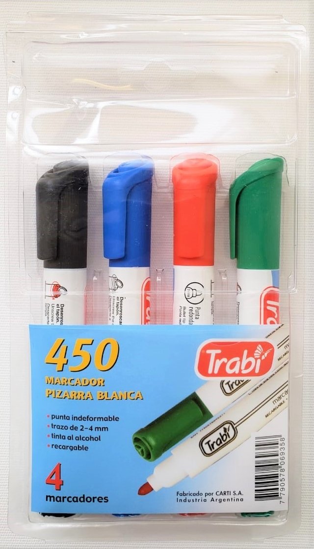 MARCADOR TRABI 450 - PIZARRA x 4 COLORES