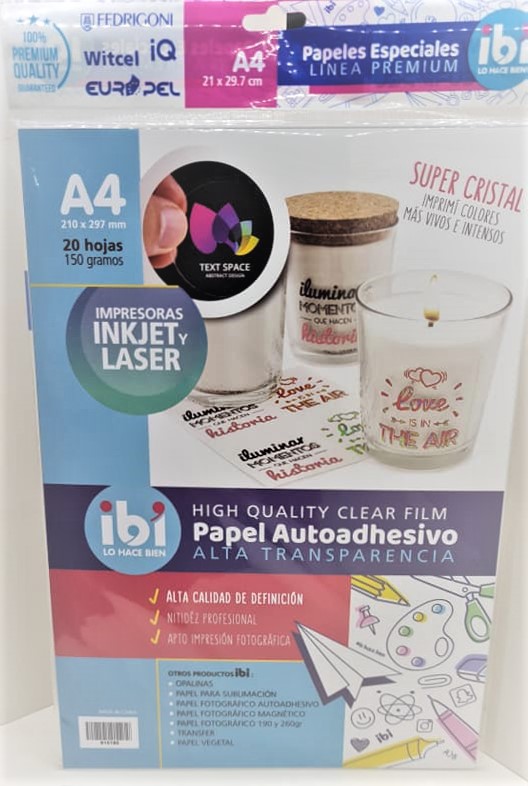 PAPEL IBI FILM AUTOADHES A4 TRANSP x 20h.