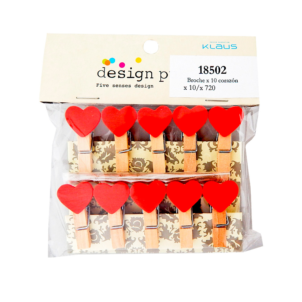 BROCHE ROPA MADERA CORAZON x 10u